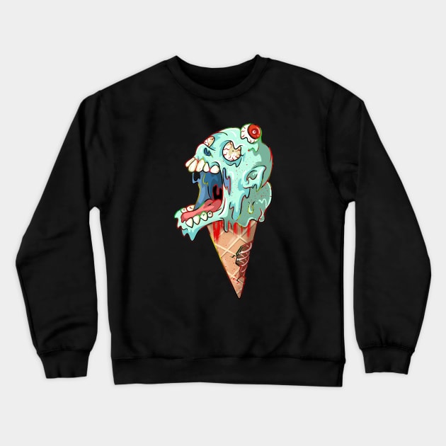 Melting Undead Ice Cream Skull Crewneck Sweatshirt by Trendy Black Sheep